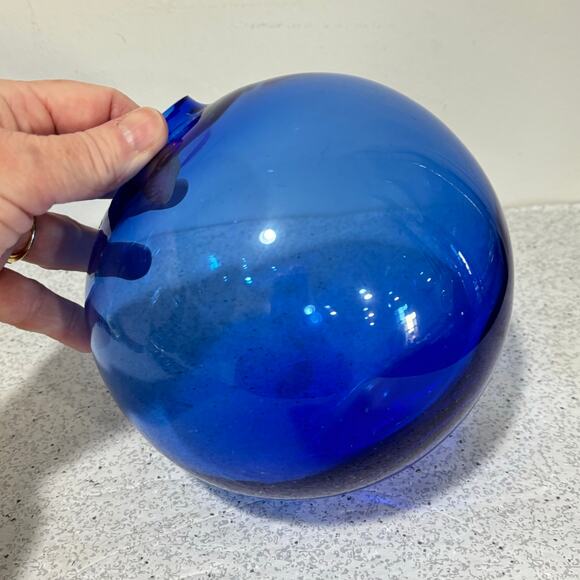 Cobalt blue glass vase bulbous ball Minimalist decorative unique home decor - Picture 3 of 6